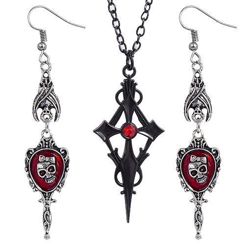 Skelett Halloween Ohrring baumeln Punk Gothic Schädel Tropfen Ohrringe Frauen Goth Grunge Retro Rock Silber Halloween Ohrringe Schädel Zubehör Schmuck Geschenke (Schwarz) von Anten Pink