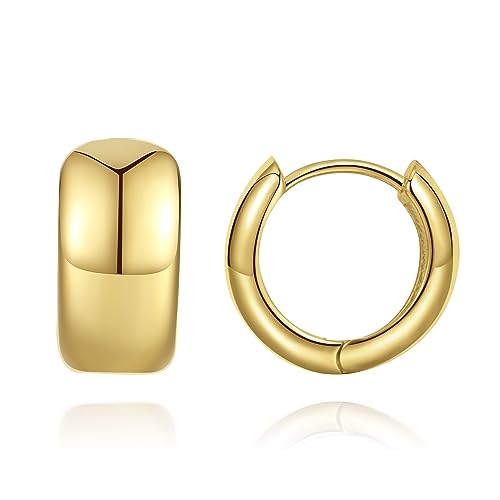 Gold-Creolen für Damen, klein, vergoldet, mehrere Piercings, hypoallergene Ohrringe mit flacher Rückseite, Mini-klobige Gold-Huggie-Creolen, goldene Ohrstecker von Anten Pink