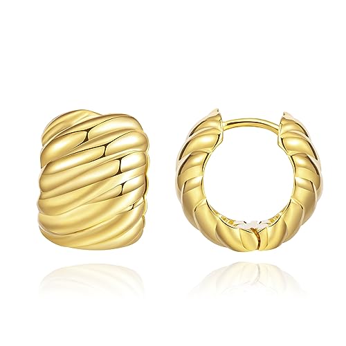 Gold-Creolen für Damen, klein, vergoldet, mehrere Piercings, hypoallergene Ohrringe mit flacher Rückseite, Mini-klobige Gold-Huggie-Creolen, goldene Ohrstecker Gold-Creolen für Damen, klein, vergoldet, mehrere Piercings, hypoallergene Ohrringe mit flacher Rückseite, Mini-klobige Gold-Huggie-Creolen, goldene Ohrstecker von Anten Pink