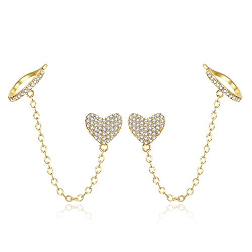 Ohrhänger für Frauen, Zirkonia Tropfenohrringe mit 18 Karat Echtgold vergoldet, Herzkettenmanschette, Hypoallergene Ohrringe, Trendiger Schmuck für Mädchen und Frauen Ohrhänger für Frauen, Zirkonia Tropfenohrringe mit 18 Karat Echtgold vergoldet, Herzkettenmanschette, Hypoallergene Ohrringe, Trendiger Schmuck für Mädchen und Frauen von Anten Pink