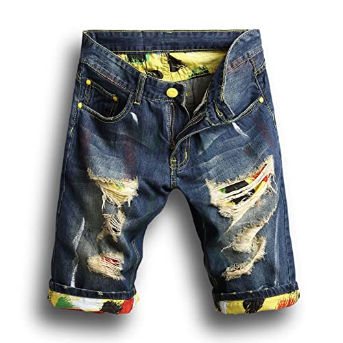 Antening Sommer Herren Jeans Ripped Tear Patch Casual Denim Shorts Straight Fit Slim Half Pants UK, blau, 40 von Antening