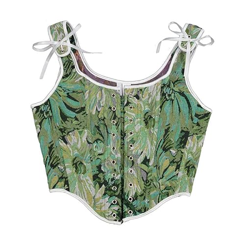 Damen Vintage Floral Print Vest Blumenstickerei Muster Tight Drawstring Tie-up Tank Bustier Korsett von Antermaxier