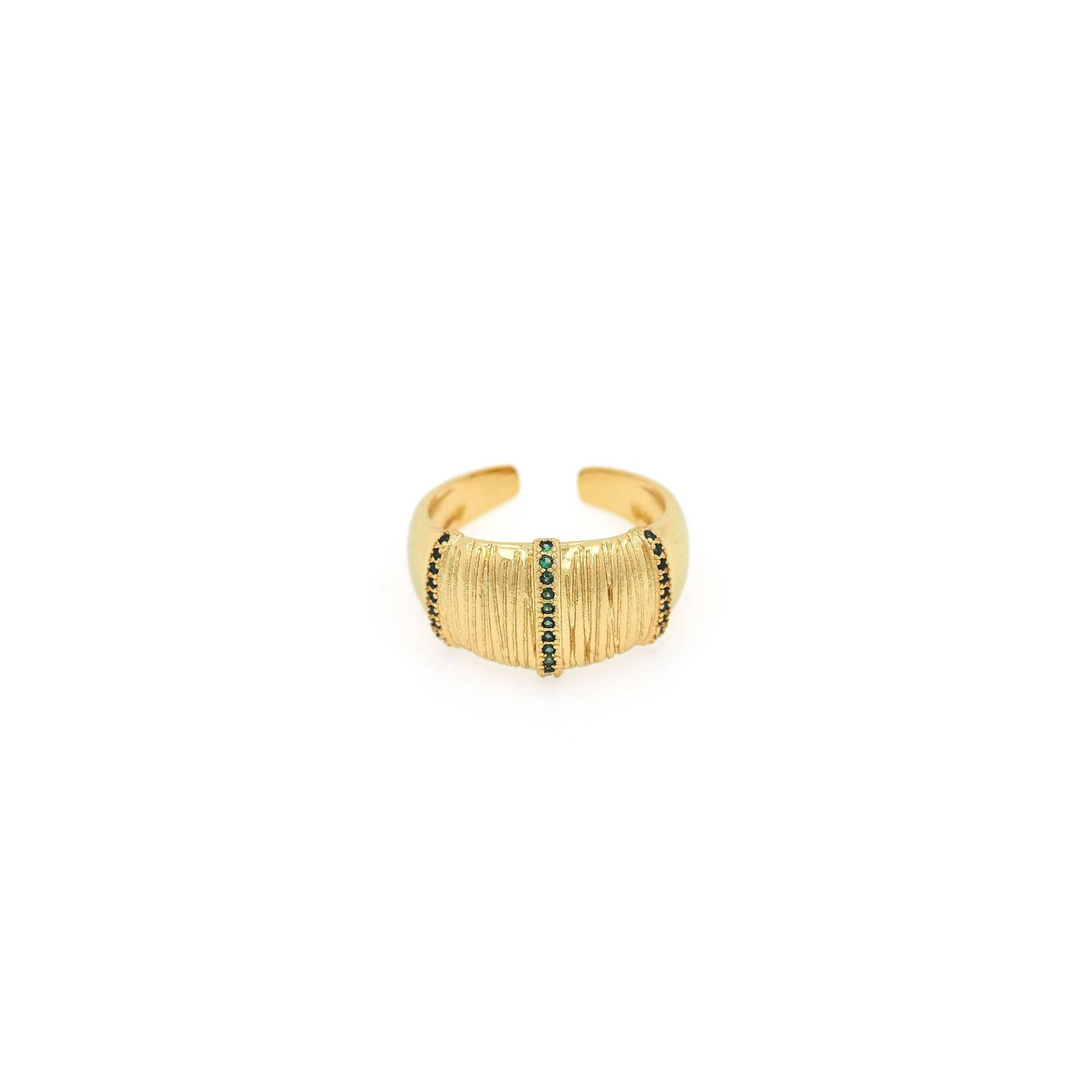 18K Gold Filled Breitband Ring, Micro Paved Zirkon Textur Signet Mode Unisex von Antholny