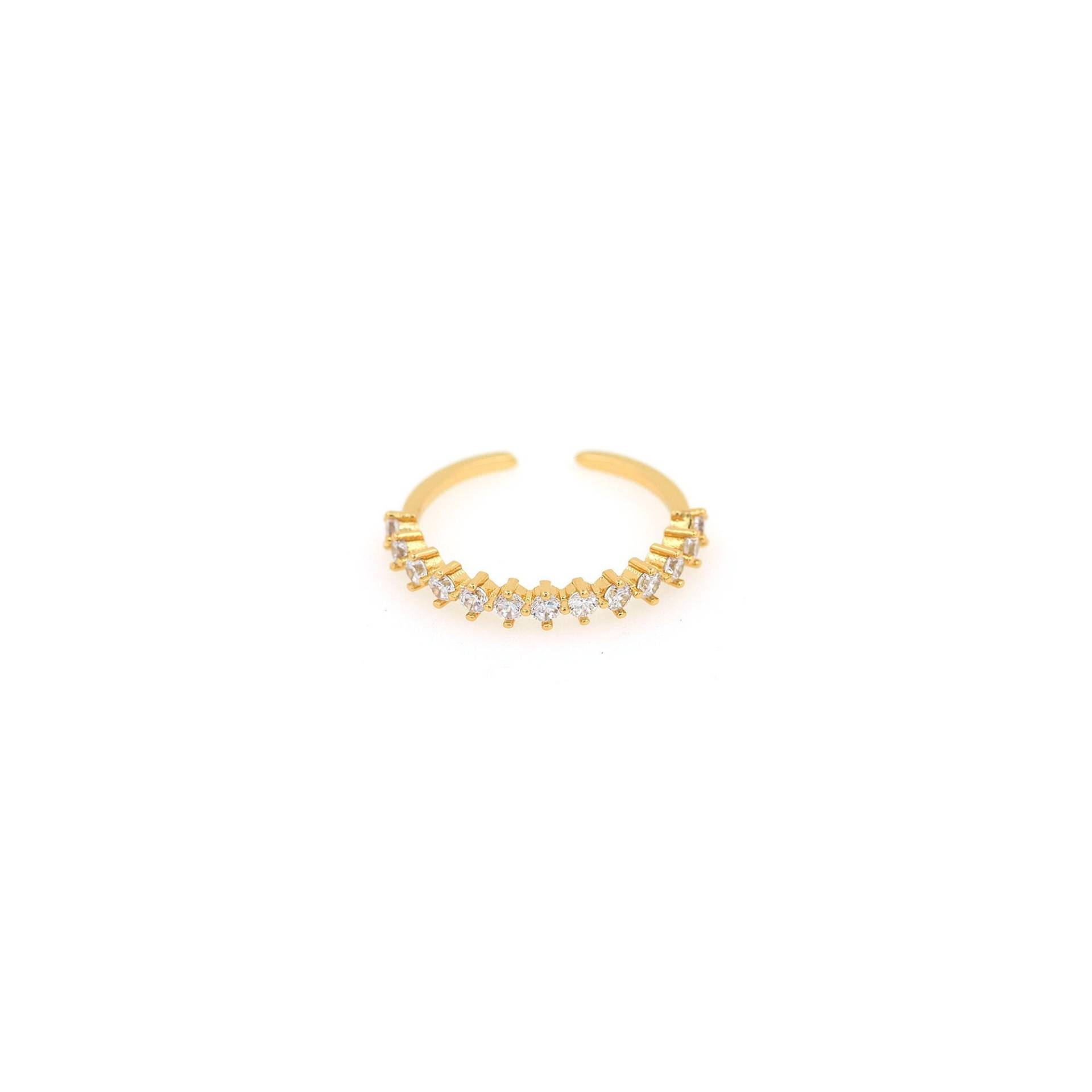 18K Gold Filled Semi Eternity Ringe, Micro Paved Zirkon Verstellbare Offene Zarte Mode Damen Ringe von Antholny