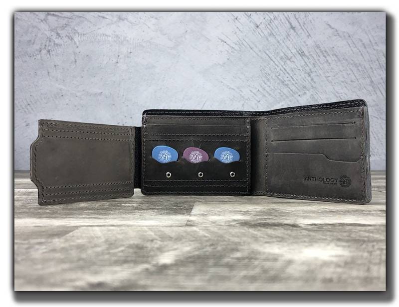 Leder Geldbörse Für Gitarrist Und Plektrum Spieler - Echtleder, Grau/Schwarz von AnthologyGearWear