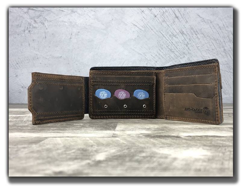 Leder Geldbörse Mit Plektrum Halter Für Gitarristen - Vollleder, Braun/Schwarz von AnthologyGearWear