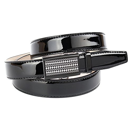 Anthoni Crown Designer Damengürtel, Leder schwarz Lack, Automatik, Schließe Silberfarbene, 2,5cm Breite, 80-110cm/1500L (90) von Anthoni Crown