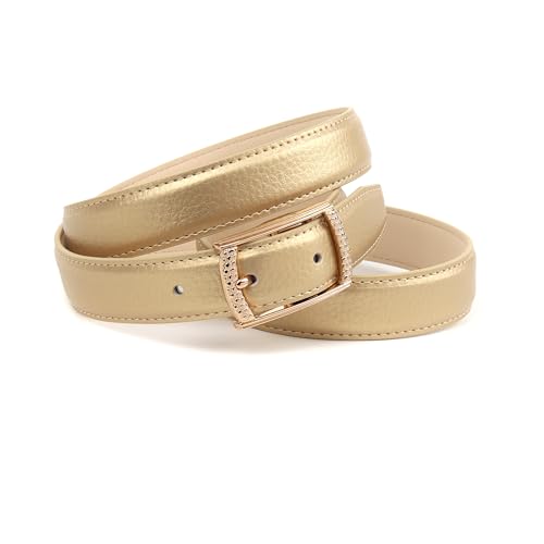 Anthoni Crown Damen Ledergürtel in Gold – Echtleder mit goldfarbener Dornschließe, doppelt verstellbar, elegantes Accessoire für Taillen-Styles (80) von Anthoni Crown