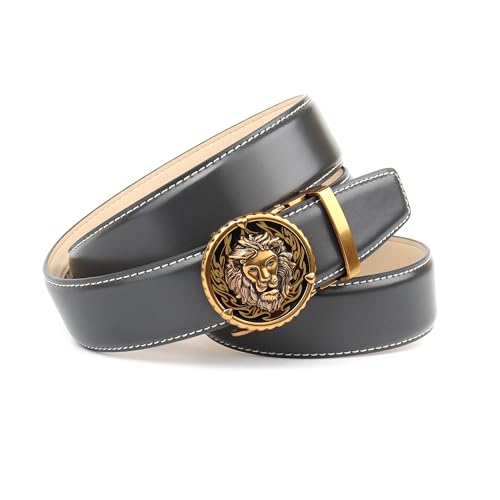 Anthoni Crown Herren Automatik-Gürtel aus Echtleder – stufenlos verstellbar, graues Design mit weißer Naht – Business & Freizeit 4LNNWS80 (90) von Anthoni Crown