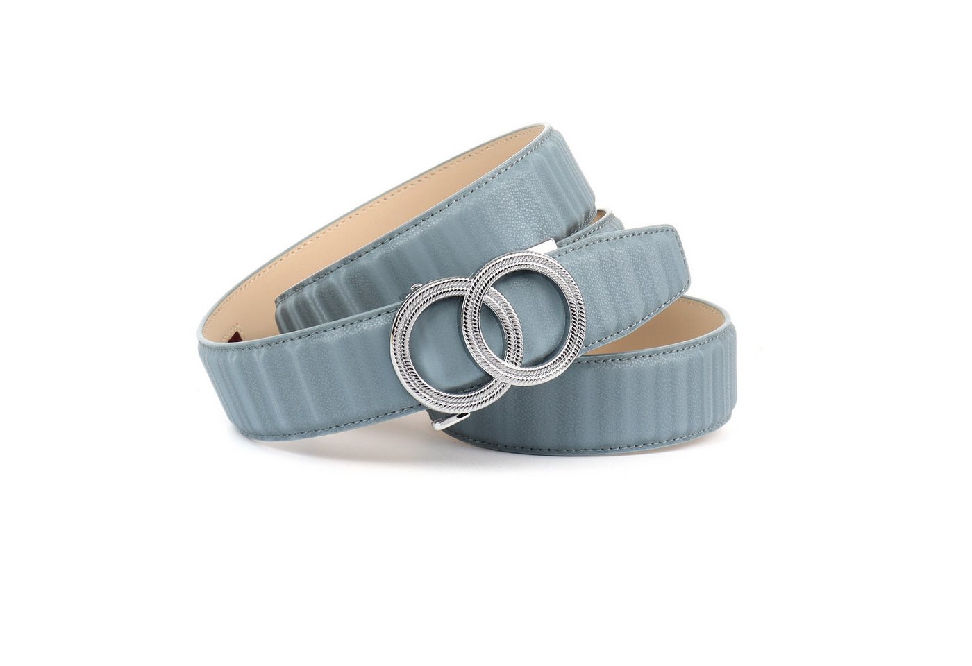 Anthoni Crown Ledergürtel Silberfarbige Schnalle im Doppelring Design, bombiert, helle Rückseite von Anthoni Crown