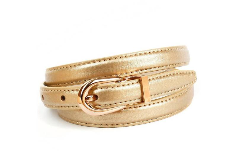 Anthoni Crown Ledergürtel in schmaler Form, glänzende goldfarbene Oberfläche von Anthoni Crown