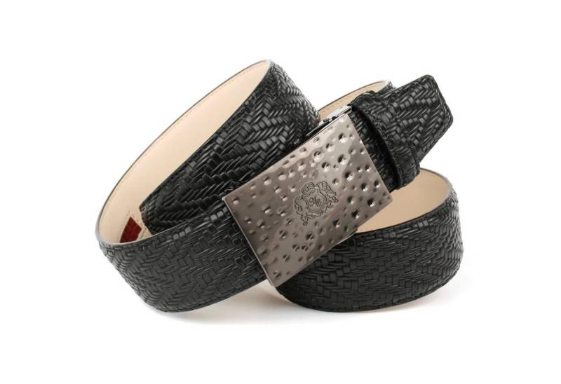 Anthoni Crown Ledergürtel mit Flechtprägung in schwarz von Anthoni Crown