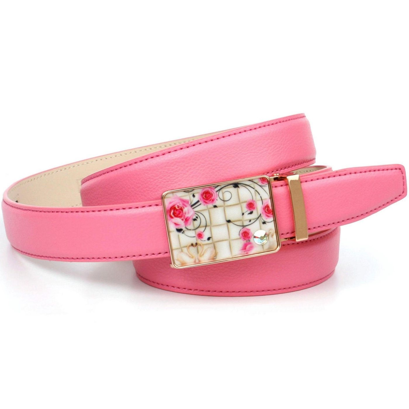 Anthoni Crown Ledergürtel mit Glaskristallen besetzter Schließe, florales Muster von Anthoni Crown