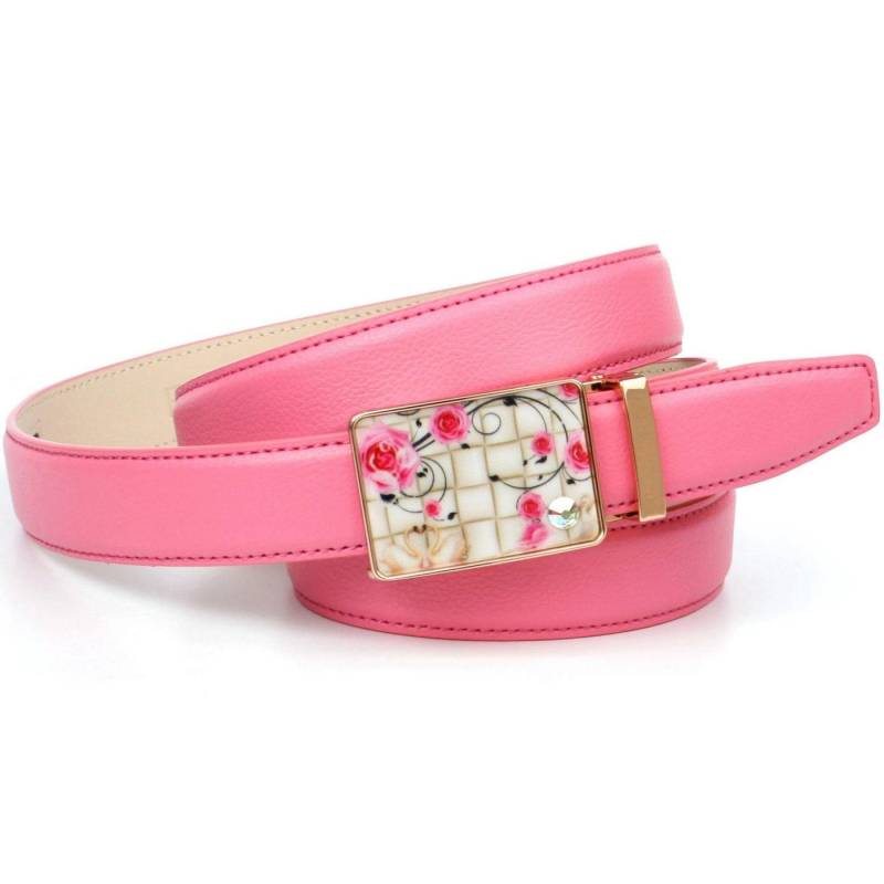 Anthoni Crown Ledergürtel mit Glaskristallen besetzter Schließe, florales Muster von Anthoni Crown