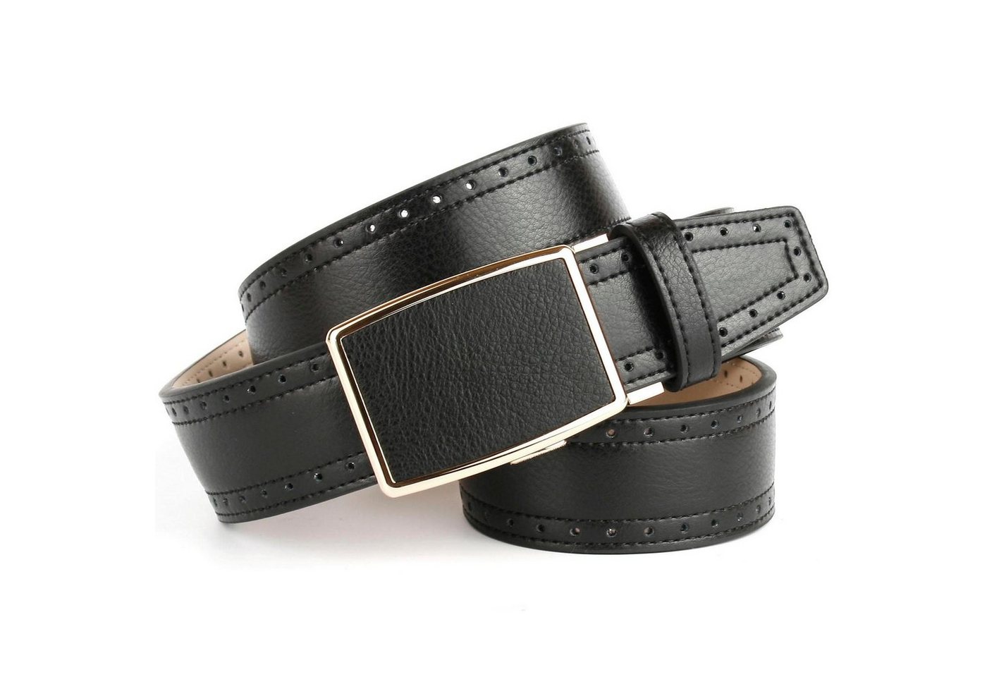 Anthoni Crown Ledergürtel mit goldfarbener Automatik-Schließe, helle Rückseite von Anthoni Crown