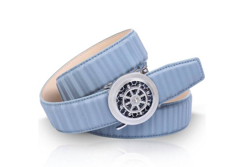 Anthoni Crown Ledergürtel mit silberfarbener Automatik-Schließe und drehendem Steuerruder von Anthoni Crown