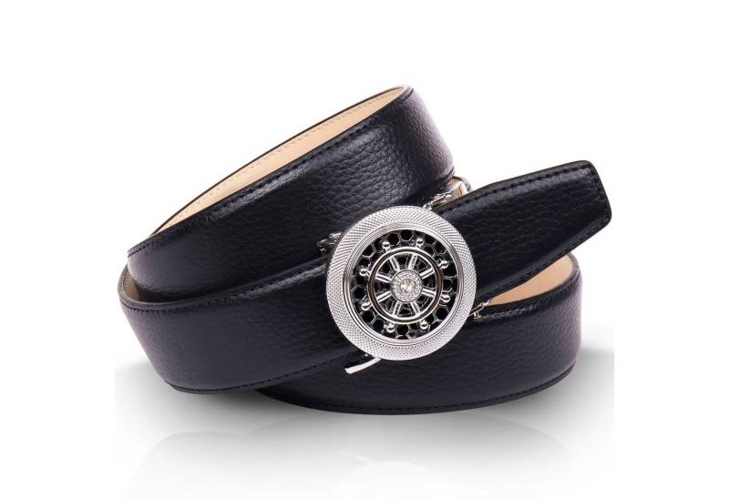 Anthoni Crown Ledergürtel mit silberfarbener Automatik-Schließe und drehendem Steuerruder von Anthoni Crown