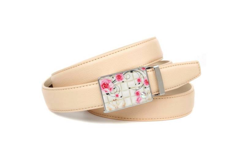Anthoni Crown Ledergürtel stilvoll in beige mit silberfarbener Schließe von Anthoni Crown