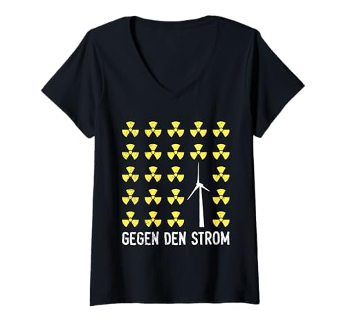 Damen Anti Atom GEGEN DEN STROM Radiator Lustig Aktivisten T-Shirt mit V-Ausschnitt Damen Anti Atom GEGEN DEN STROM Radiator Lustig Aktivisten T-Shirt mit V-Ausschnitt von Anti-Atom TShirt Atomkraft Nein Danke Atom Energie