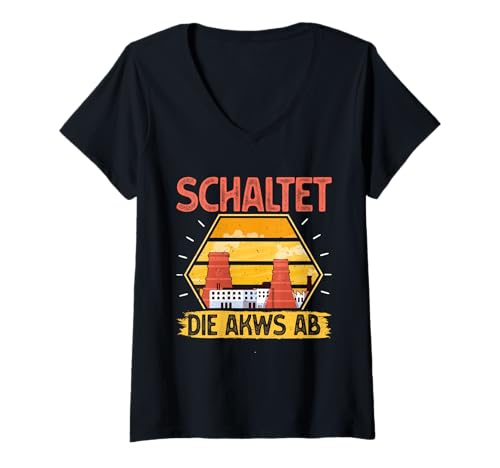 Damen Atom Energie SCHALTET DIE AKWS AB LUSTIG Atomkraft T-Shirt mit V-Ausschnitt von Anti-Atom TShirt Atomkraft Nein Danke Atom Energie