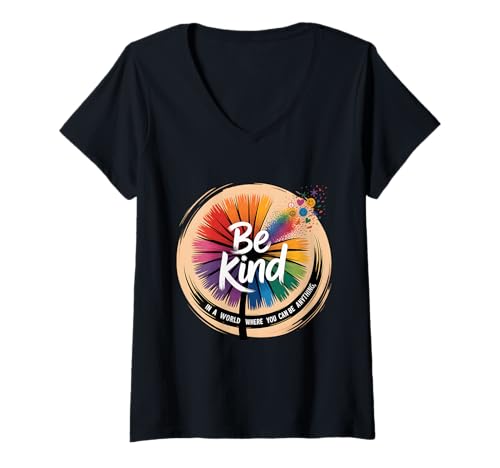 Damen Unity Day Kindness Day Zitat Be Kind Pusteblume Damen Herren Kind T-Shirt mit V-Ausschnitt von Anti Bullying Week Month Orange Kindness Women