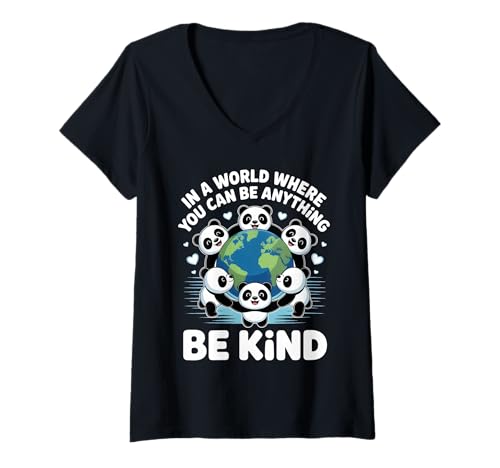 Damen Anti-Mobbing Be Kind Panda World Kindness Awareness T-Shirt mit V-Ausschnitt von Anti-Bullying Week Positive Message