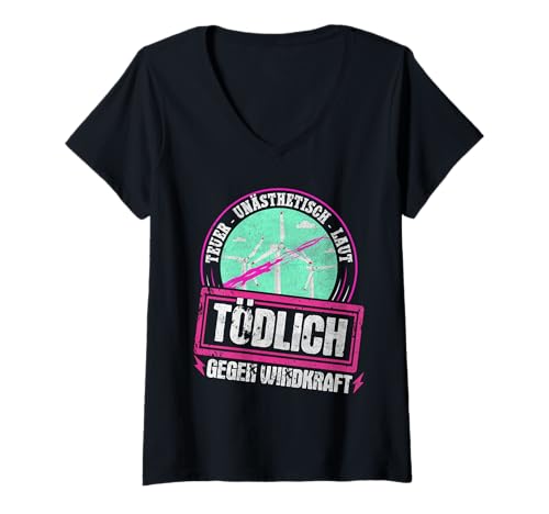 Damen Anti Stromerzeugung ENOUGH STOP Lustig Anti Stromerzeugung T-Shirt mit V-Ausschnitt von Anti Grüne Shirt Anti Windkraft Stromerzeugung