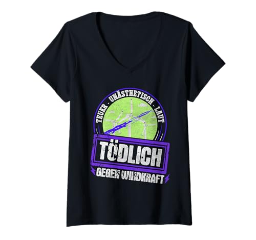 Damen Anti Stromerzeugung ENOUGH STOP Lustig Anti Stromerzeugung T-Shirt mit V-Ausschnitt von Anti Grüne Shirt Anti Windkraft Stromerzeugung