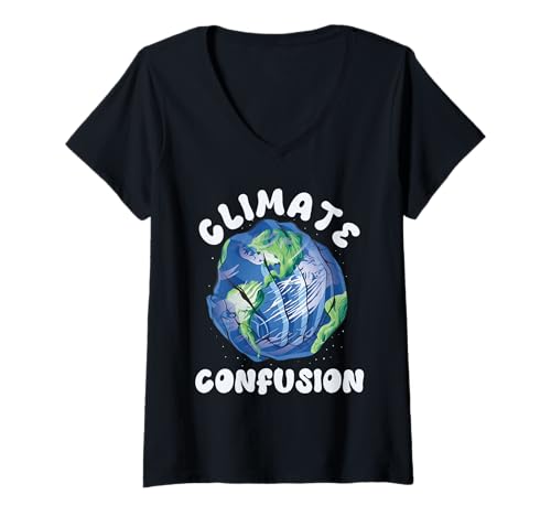 Damen Anti Grüne CLIMATE CONFUSION LUSTIG Klimakleber T-Shirt mit V-Ausschnitt Damen Anti Grüne CLIMATE CONFUSION LUSTIG Klimakleber T-Shirt mit V-Ausschnitt von Anti Grüne Shirt Grün nein Danke Anti Klimakleber