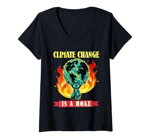 Damen Anti Grüne CLIMATE IS A HOAX LUSTIG Klimakleber T-Shirt mit V-Ausschnitt Damen Anti Grüne CLIMATE IS A HOAX LUSTIG Klimakleber T-Shirt mit V-Ausschnitt von Anti Grüne Shirt Grün nein Danke Anti Klimakleber