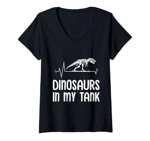 Damen Anti Grüne DINOSAURIER IN MEINEM TANK Lustig Aktivisten T-Shirt mit V-Ausschnitt von Anti Grüne Shirt Grün nein Danke Anti Klimakleber