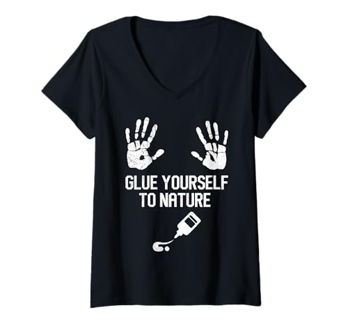 Damen Anti Grüne ENGAGIERE DICH FÜR KLIMASCHUTZ Lustig Aktivisten T-Shirt mit V-Ausschnitt von Anti Grüne Shirt Grün nein Danke Anti Klimakleber