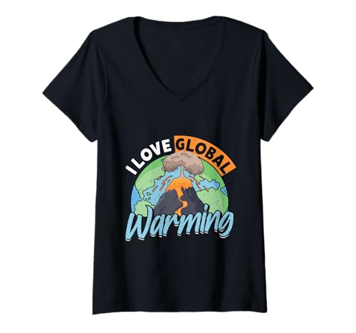 Damen Anti Grüne I LOVE GLOBAL WARMING Lustiges Grün nein Danke T-Shirt mit V-Ausschnitt von Anti Grüne Shirt Grün nein Danke Anti Klimakleber