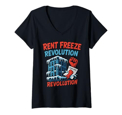 Damen NYC Anti-Gier Rent Freeze Revolution Sozialistisch Politisch T-Shirt mit V-Ausschnitt von Anti Landlord Housing Protest NYC