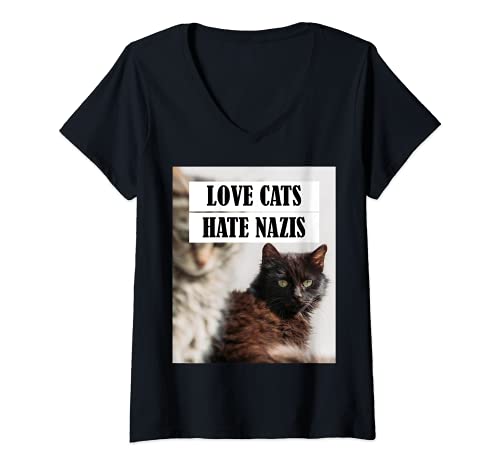 Damen Love Dogs Hate Nazis Design Gegen Rechts T-Shirt mit V-Ausschnitt Damen Love Dogs Hate Nazis Design Gegen Rechts T-Shirt mit V-Ausschnitt von Anti Nazi Design x Style