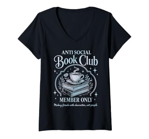 Damen Asozialer Buchclub, Introvertierte Buchclub Tees T-Shirt mit V-Ausschnitt Damen Asozialer Buchclub, Introvertierte Buchclub Tees T-Shirt mit V-Ausschnitt von Anti-Social Book Club, Introverted Book Club