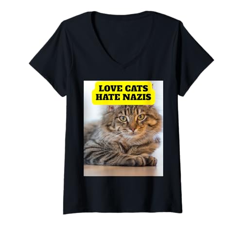 Damen Love Cats Hate Design Gegen Rechts T-Shirt mit V-Ausschnitt von Anti Style