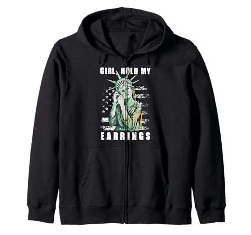 Girl Hold My Earring Kampfmodus Freiheitsstatue Anti Trump Kapuzenjacke von Anti Trump Statue Of Liberty Resist Hands Off