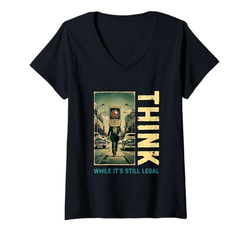 Damen Denken Sie, Solange es noch legal ist, Anti Woke, Konservativ T-Shirt mit V-Ausschnitt Damen Denken Sie, Solange es noch legal ist, Anti Woke, Konservativ T-Shirt mit V-Ausschnitt von Anti Woke Censorship Think While It's Still Legal