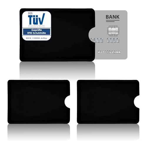 AntiSpyShop 3X RFID Schutzhüllen, TÜV geprüft, NFC Blocker - Kreditkarte, Bank EC Karte (Schwarz) von AntiSpyShop