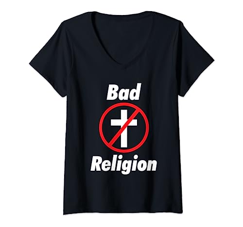 Damen Bad Religion Christentum Antichrist Atheist Occult Gothic T-Shirt mit V-Ausschnitt von Antichrist Antireligion Agnostic Skeptic Outfits