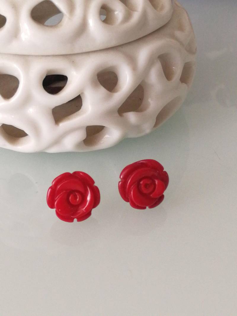 Natürliche Rote Korallenohrringe in Form Einer Rose. Korallenohrringe. Silberohrringe von AnticoScrigno