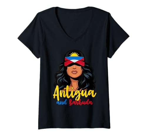 Damen Antiguanisches Mädchen Antigua-Flagge Stolze Frauen aus Antigua und Barbuda T-Shirt mit V-Ausschnitt Damen Antiguanisches Mädchen Antigua-Flagge Stolze Frauen aus Antigua und Barbuda T-Shirt mit V-Ausschnitt von Antigua and Barbuda for Girls and Women Antiguan