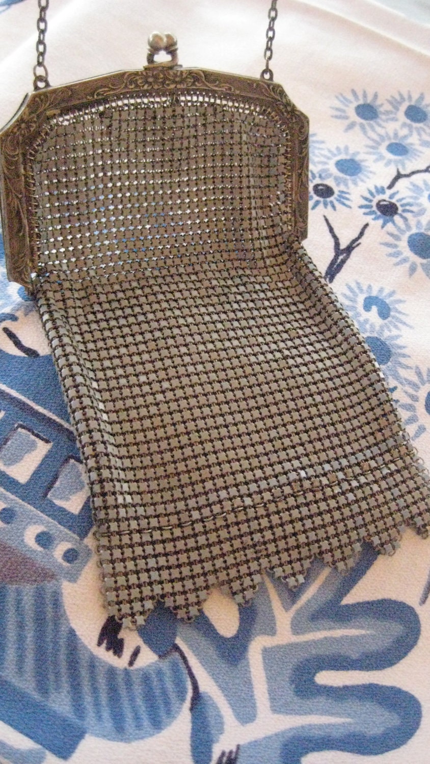 Metall Mesh Tasche Whiting & Davis Early 20Th C Blau Grau Metall Mesh Tasche Whiting & Davis Early 20Th C Blau Grau von AntiguaNM