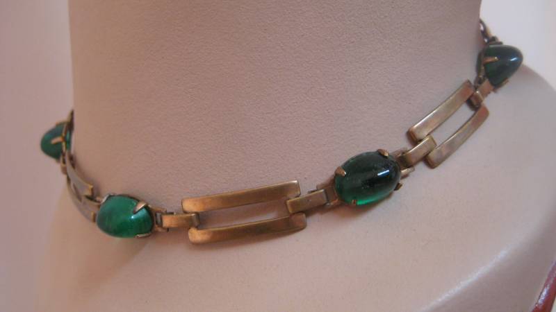 Vintage Messing Grün Glas Halskette Deko-Look Vintage Messing Grün Glas Halskette Deko-Look von AntiguaNM