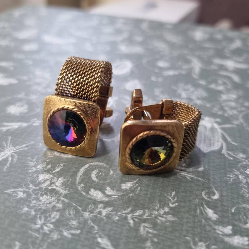 Alte Manchetten Knöpfe Aus W.germany Gold Bunt Glitzerstein Vintage Geschenk von AntikStorys