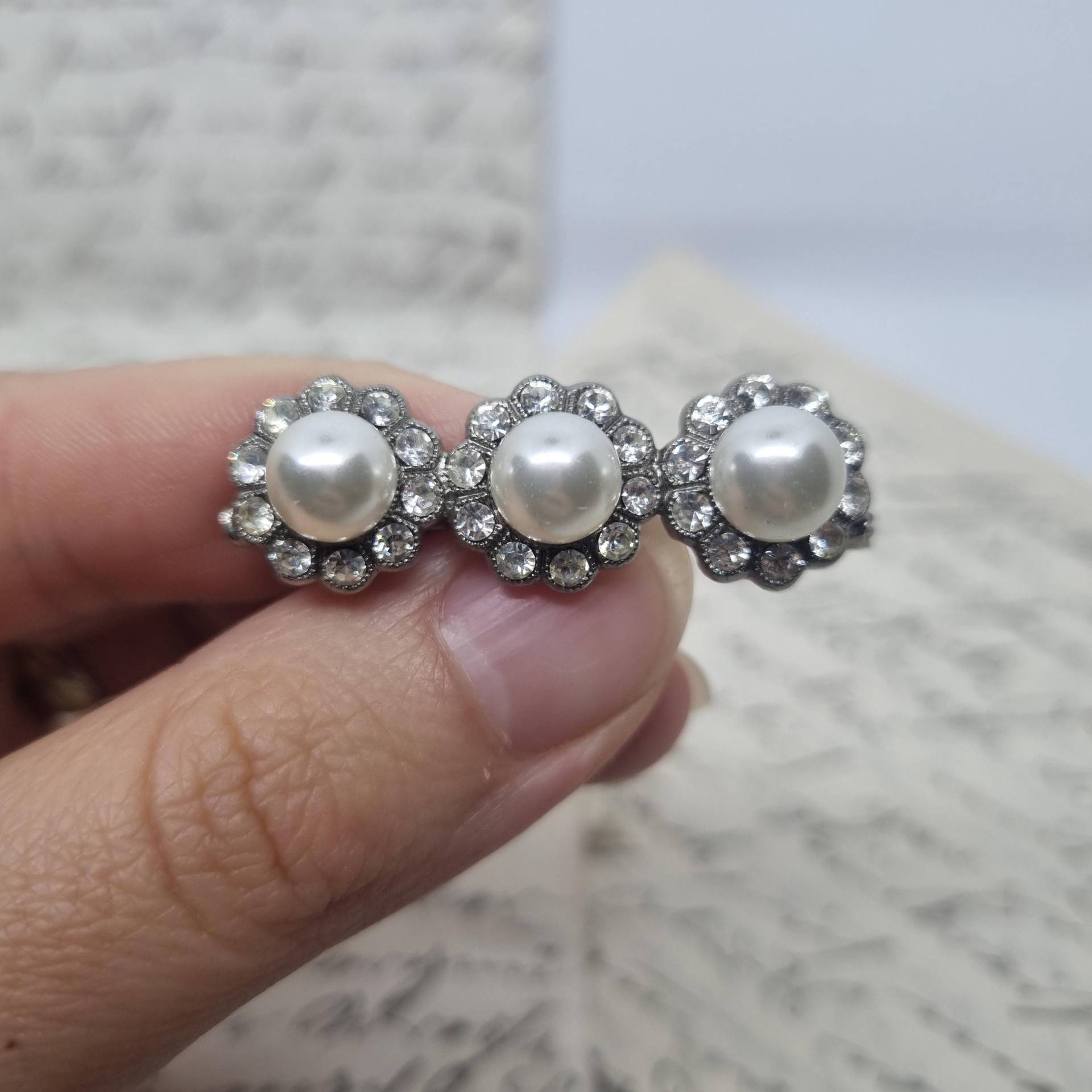 Art Jugendstil Vintage Brosche Antik 50Er Jahre Silber Perlen Strass von AntikStorys
