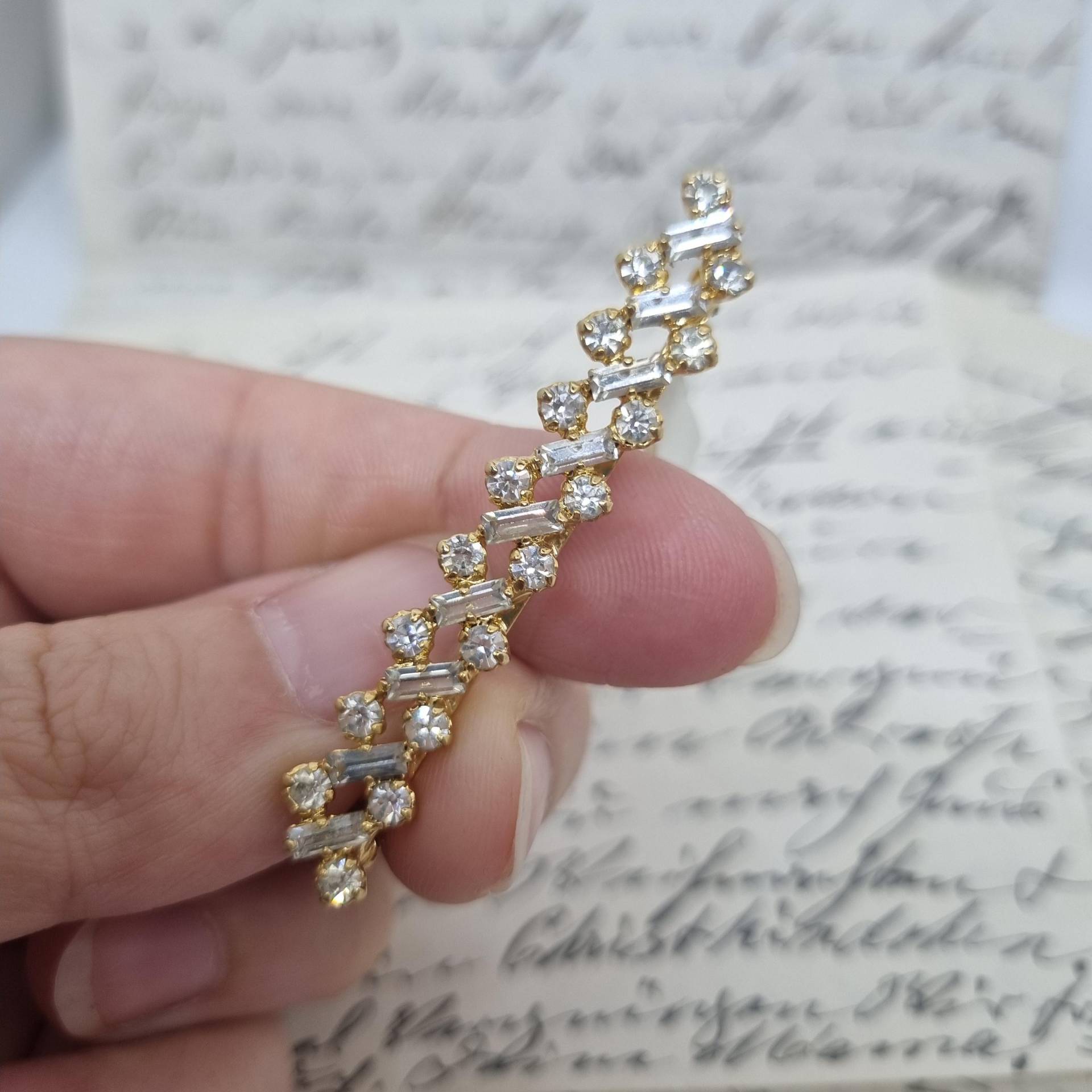 Atemberaubende Brosche Gold Mit Strass 50Er Jahre Art Deco Edel von AntikStorys