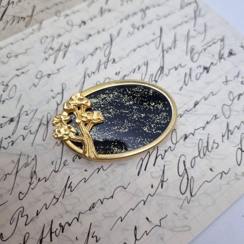Einzigartige Antik Brosche Aus Den 50Ern Modeschmuck "Tree Of Life" Gold Schwarz von AntikStorys