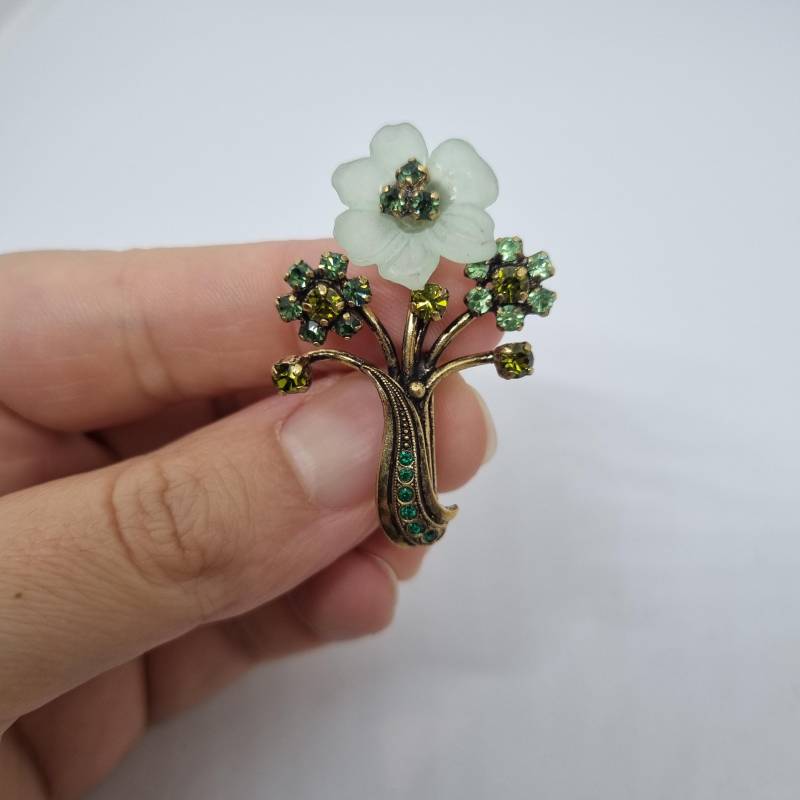 Einzigartige Art Jugendstil Antik Brosche Aus Den 50Ern Modeschmuck Grün Gold "Lady Saliha" von AntikStorys